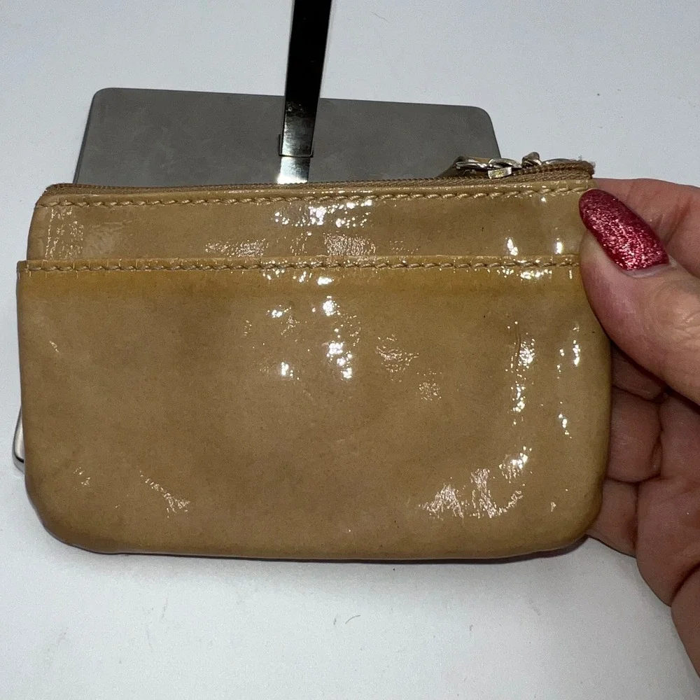 Dooney & Bourke Beige Patent Leather Coin Purse Wallet Card Holder